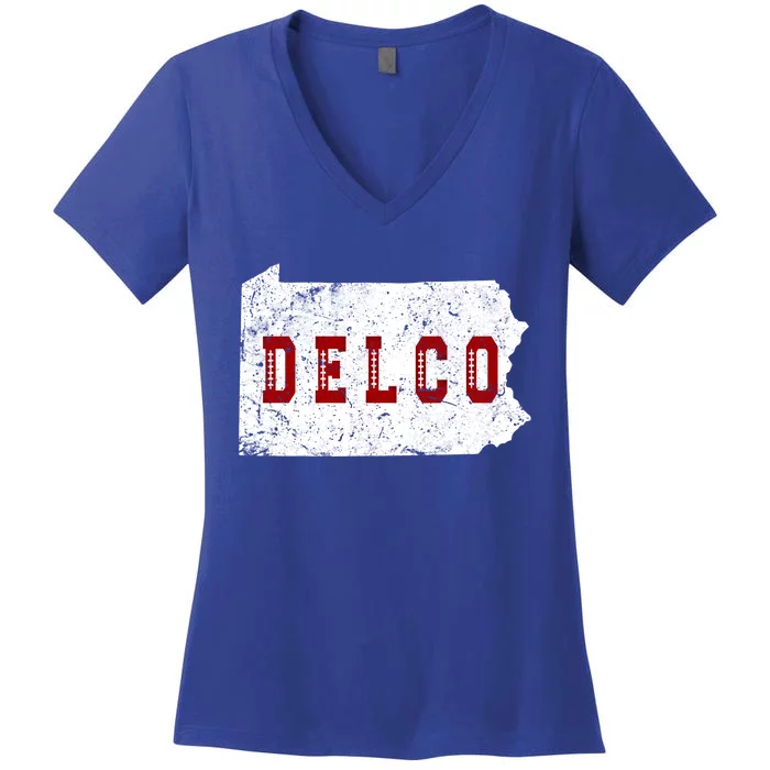 Delco County Football Letter Philadelphia Pennsylvania Lover Cool Gift Women's V-Neck T-Shirt