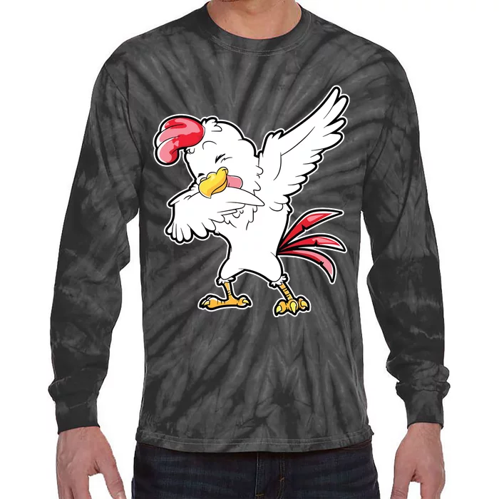 Dabbing Chicken Farmer Farm Boy Girl Dab Funny Farming Tie-Dye Long Sleeve Shirt