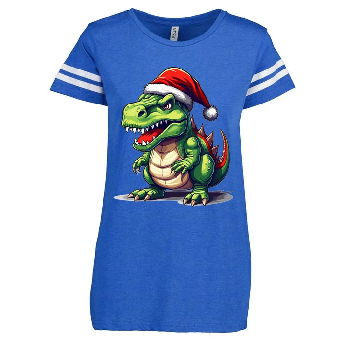 Dino Christmas Funny Trex Christmas Tree Gift Enza Ladies Jersey Football T-Shirt