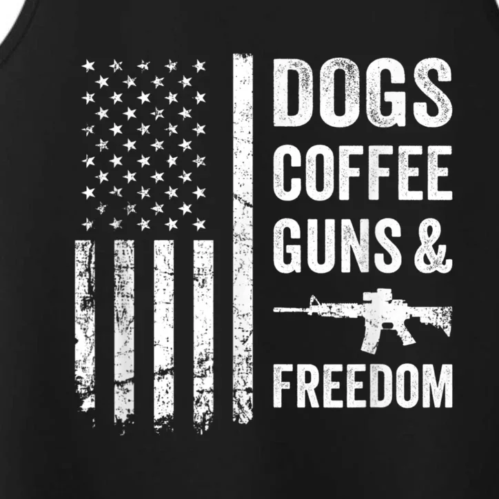 DOGS COFFEE GUNS & FREEDOM Funny Pro Gun American Flag Performance Tank