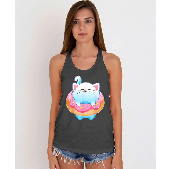 Donut Cat Gifts For Kitty Lovers S Women's Knotted Racerback Tank