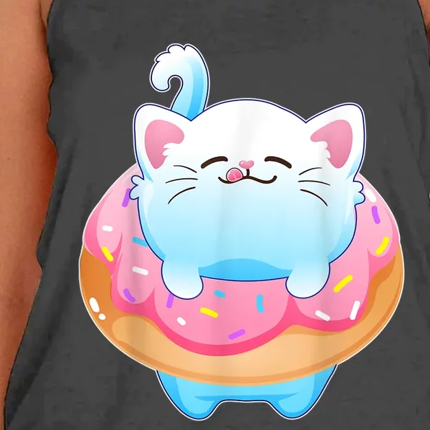 Donut Cat Gifts For Kitty Lovers S Women's Knotted Racerback Tank