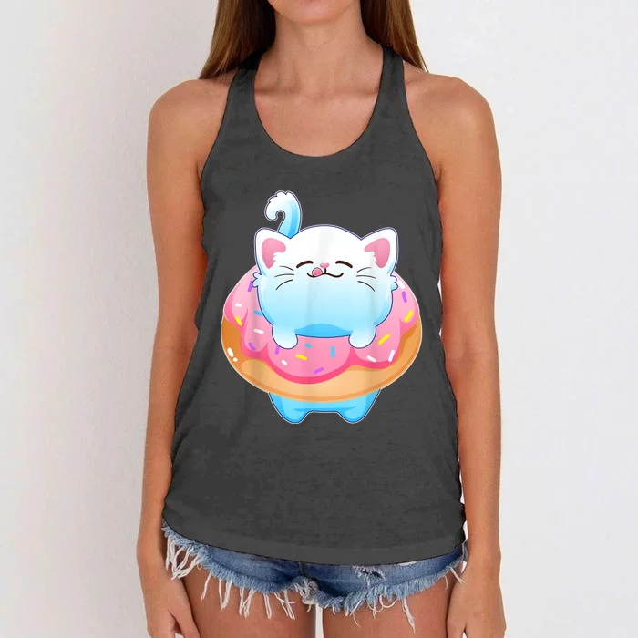 Donut Cat Gifts For Kitty Lovers S Women's Knotted Racerback Tank