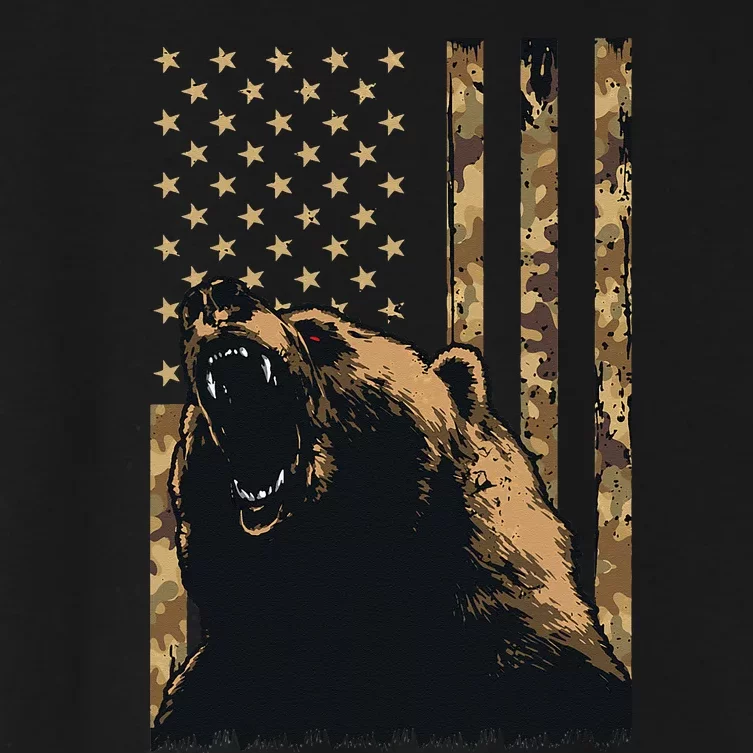 Desert Camo Grizzly Bear Grunge American Flag Tactical USA Women's Crop Top Tee