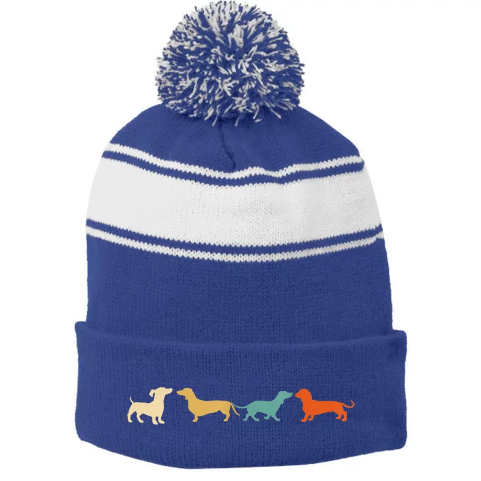 Dachshund Cute Gift Vintage Retro Wiener Dog Tee Gift Stripe Pom Pom Beanie