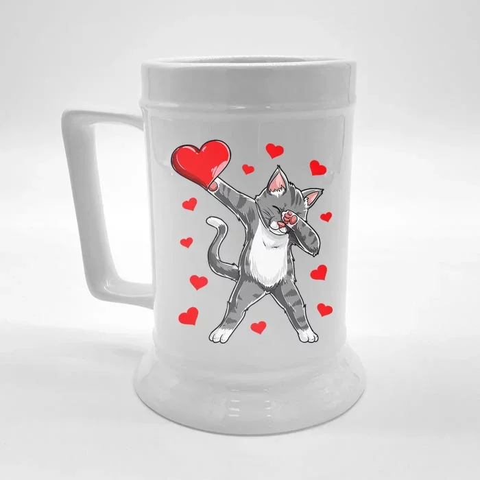 Dabbing Cat Heart Valentines Day Kitty Kitten Lovers Gift Front & Back Beer Stein