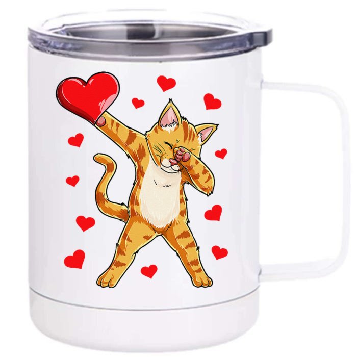 Dabbing Cat Heart Valentines Day Kitty Kitten Lovers Front & Back 12oz Stainless Steel Tumbler Cup