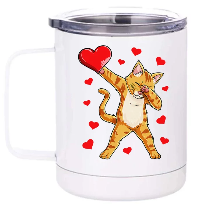 Dabbing Cat Heart Valentines Day Kitty Kitten Lovers Front & Back 12oz Stainless Steel Tumbler Cup