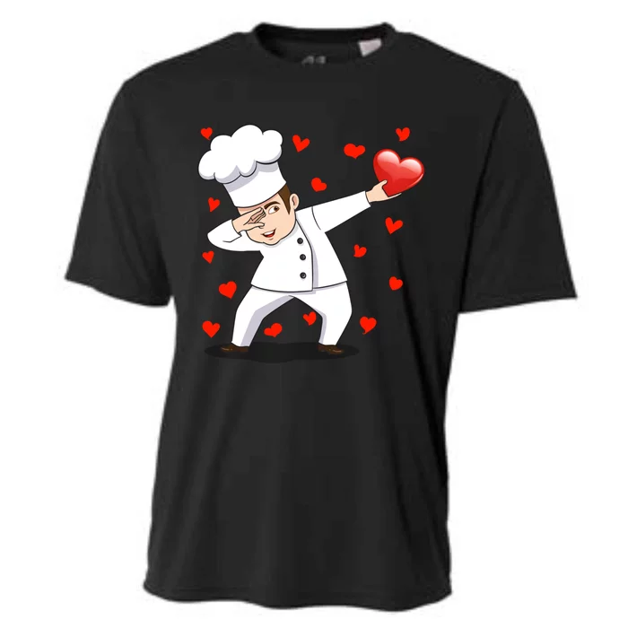 Dabbing Chef Heart Love Valentines Day Cooking Lovers Gift Cooling Performance Crew T-Shirt