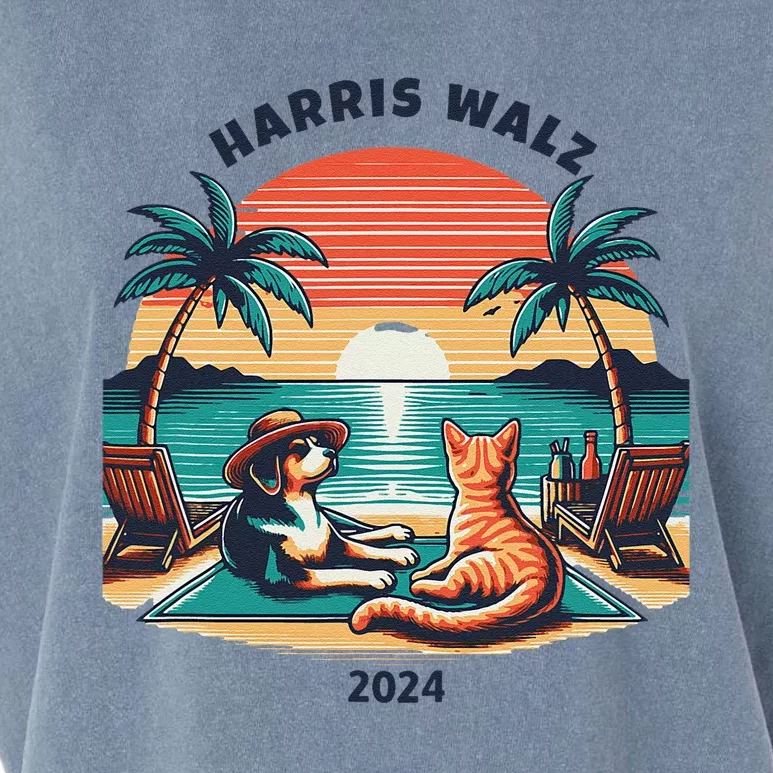 Dog & Cat Harris Walz 2024 Election Sunset Garment-Dyed Women's Muscle Tee