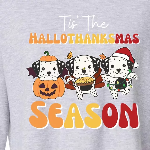 Dalmatian Christmas Halloween Tis The Hallothanksmas Cool Gift Cropped Pullover Crew