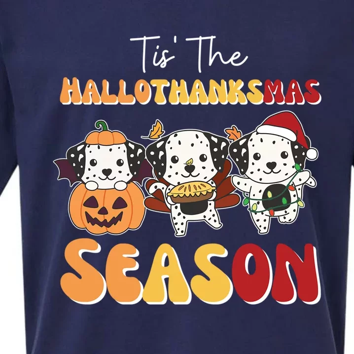 Dalmatian Christmas Halloween Tis The Hallothanksmas Cool Gift Sueded Cloud Jersey T-Shirt