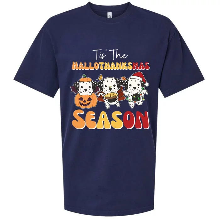 Dalmatian Christmas Halloween Tis The Hallothanksmas Cool Gift Sueded Cloud Jersey T-Shirt