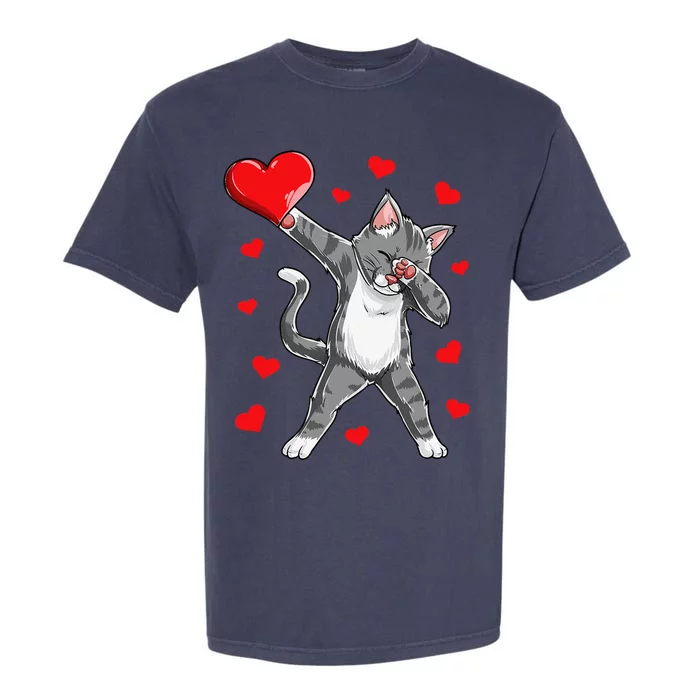 Dabbing Cat Heart Valentines Day Kitty Kitten Lovers Gift Garment-Dyed Heavyweight T-Shirt