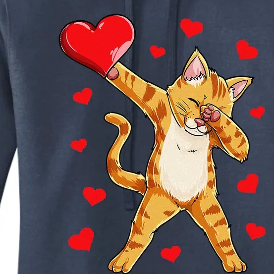 Dabbing Cat Heart Valentines Day Kitty Kitten Lovers Women's Pullover Hoodie