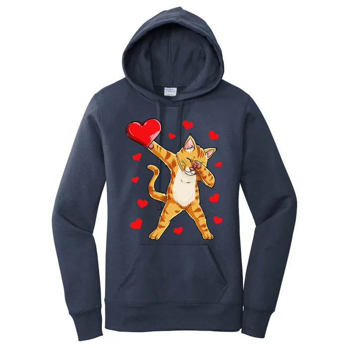 Dabbing Cat Heart Valentines Day Kitty Kitten Lovers Women's Pullover Hoodie