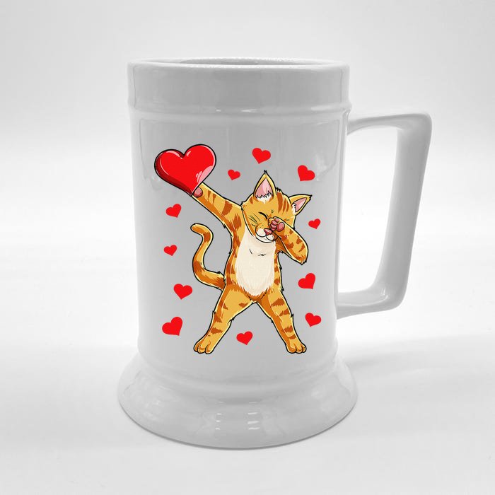 Dabbing Cat Heart Valentines Day Kitty Kitten Lovers Front & Back Beer Stein