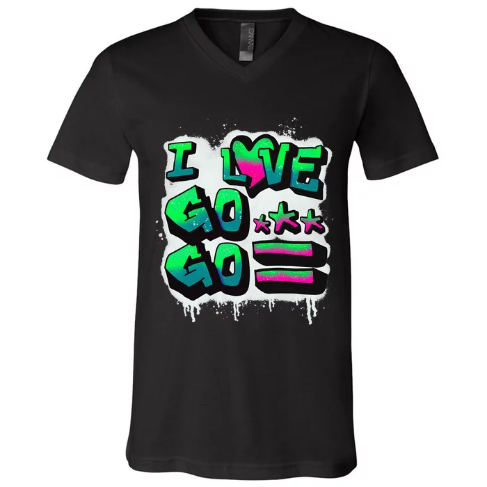 D C I Love Go Go Music Gift For Kids And Adults V-Neck T-Shirt