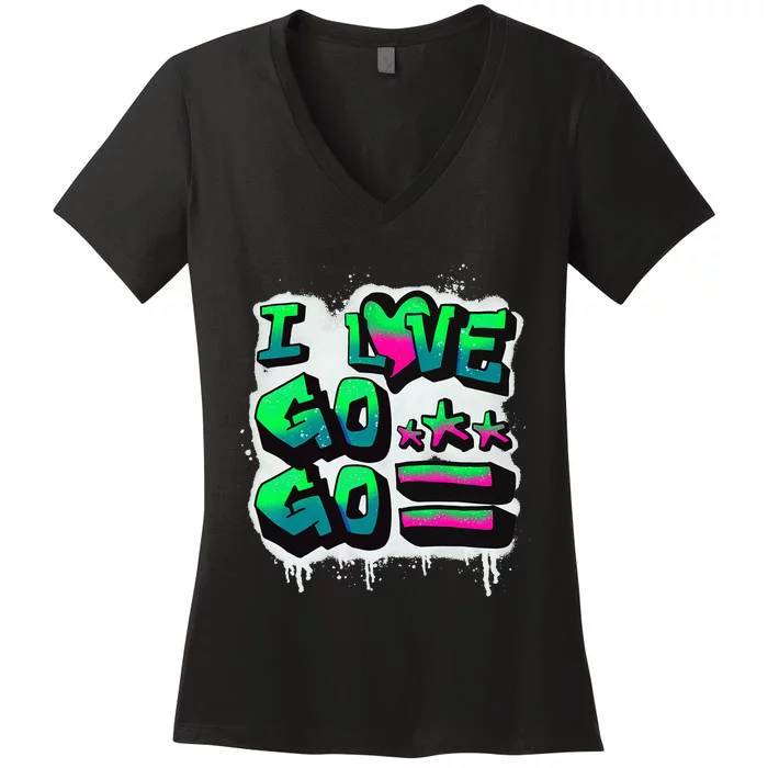 D C I Love Go Go Music Gift For Kids And Adults Women's V-Neck T-Shirt