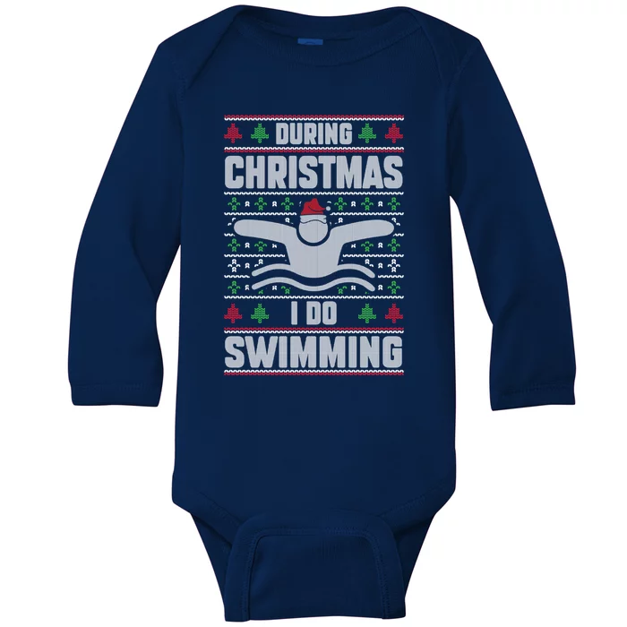 During Christmas I Do Swimming Holiday Swimmer Xmas Swim Gift Baby Long Sleeve Bodysuit