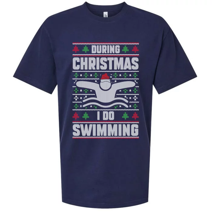 During Christmas I Do Swimming Holiday Swimmer Xmas Swim Gift Sueded Cloud Jersey T-Shirt