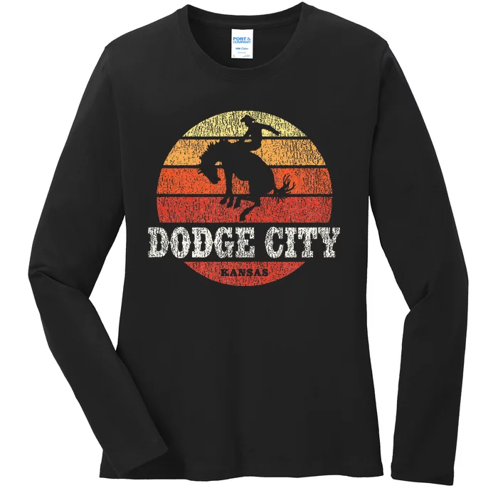 Dodge City Ks Vintage Country Western Retro Ladies Long Sleeve Shirt