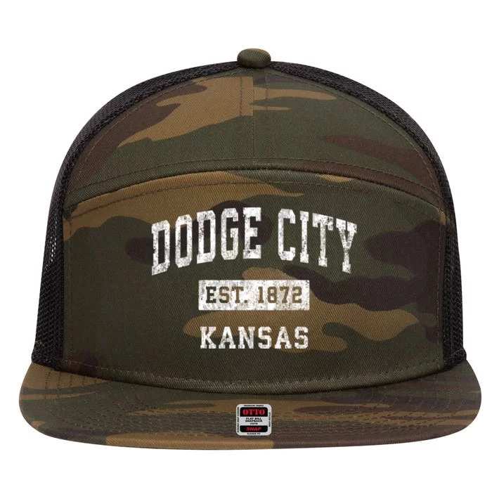 Dodge City Kansas Ks Vintage Sports 7 Panel Mesh Trucker Snapback Hat