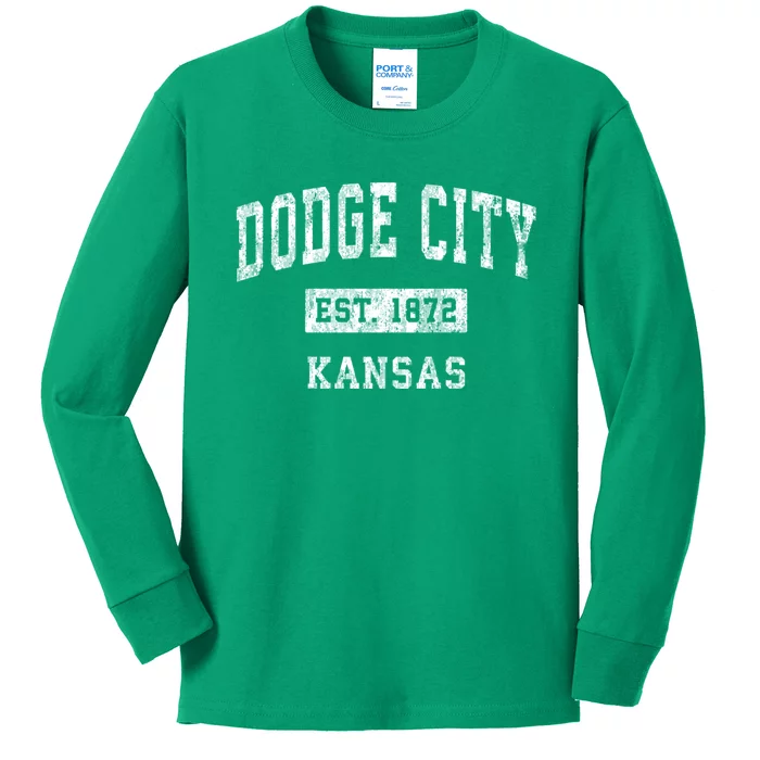 Dodge City Kansas Ks Vintage Sports Kids Long Sleeve Shirt