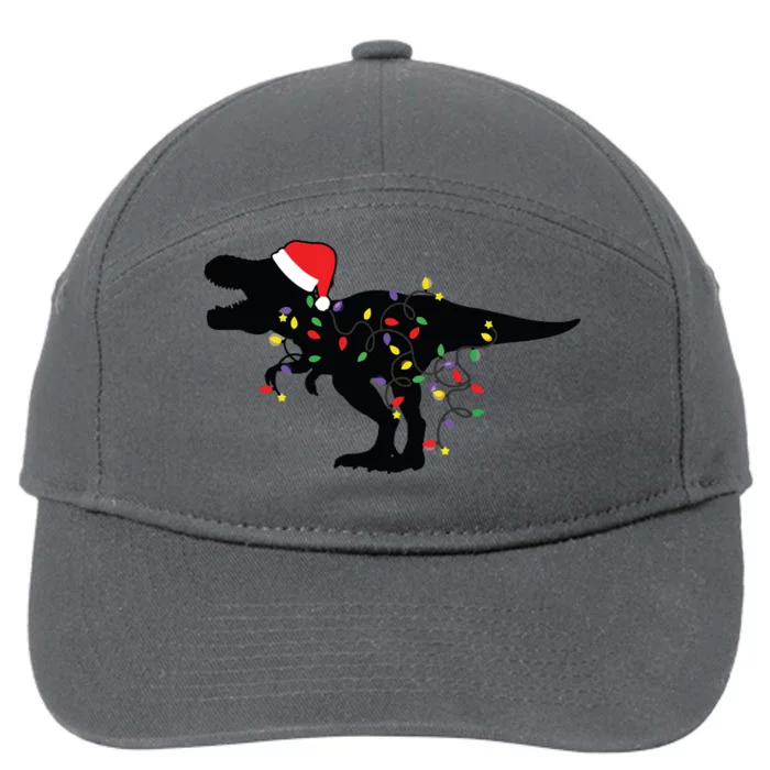 Dinosaur Christmas Lights T Rex Xmas Pajamas 7-Panel Snapback Hat