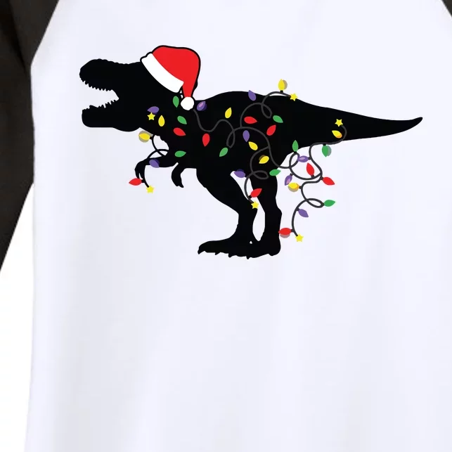 Dinosaur Christmas Lights T Rex Xmas Pajamas Women's Tri-Blend 3/4-Sleeve Raglan Shirt