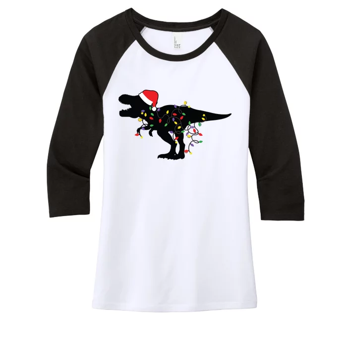 Dinosaur Christmas Lights T Rex Xmas Pajamas Women's Tri-Blend 3/4-Sleeve Raglan Shirt