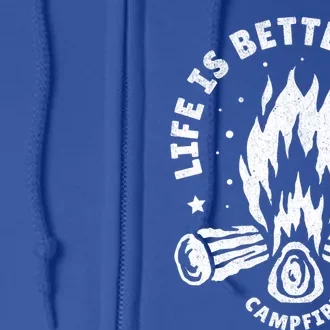 Distressed Camping Life Is Better At The Campfire Camp Life Gift Full Zip Hoodie