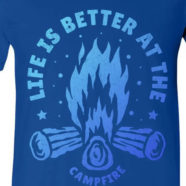 Distressed Camping Life Is Better At The Campfire Camp Life Gift V-Neck T-Shirt