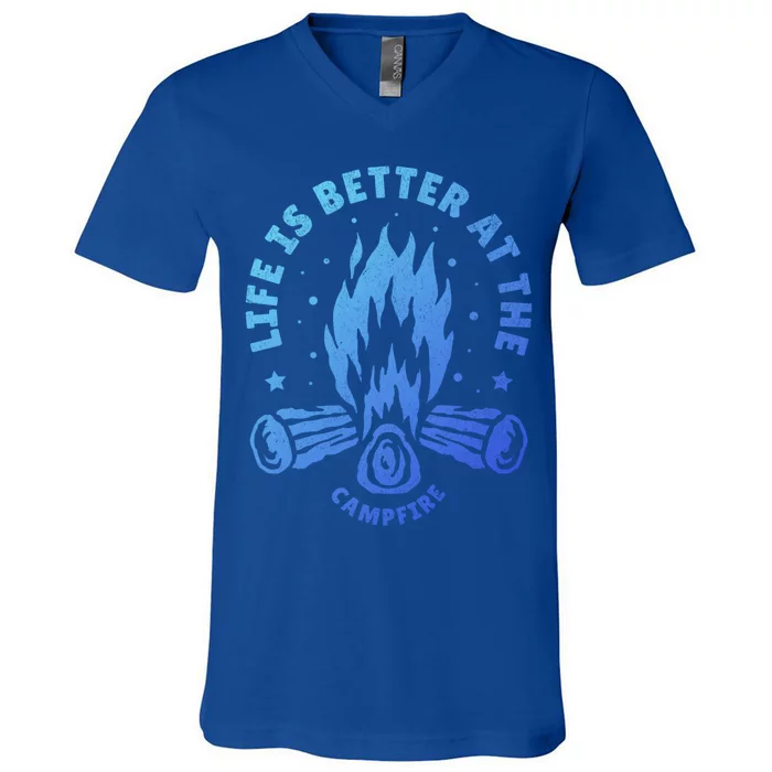 Distressed Camping Life Is Better At The Campfire Camp Life Gift V-Neck T-Shirt