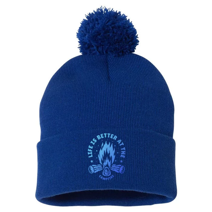 Distressed Camping Life Is Better At The Campfire Camp Life Gift Pom Pom 12in Knit Beanie