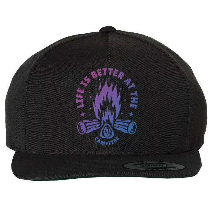 Distressed Camping Life Is Better At The Campfire Camp Life Gift Wool Snapback Cap