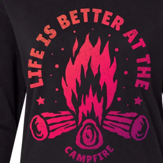 Distressed Camping Life Is Better At The Campfire Camp Life Gift Womens Cotton Relaxed Long Sleeve T-Shirt