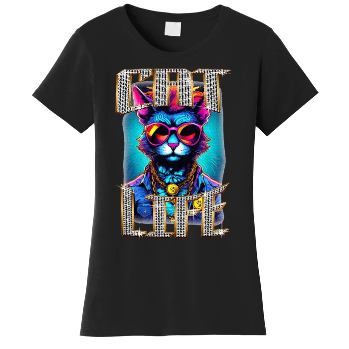 Diamond Cat Life With Glasses And Necklace Women's T-Shirt