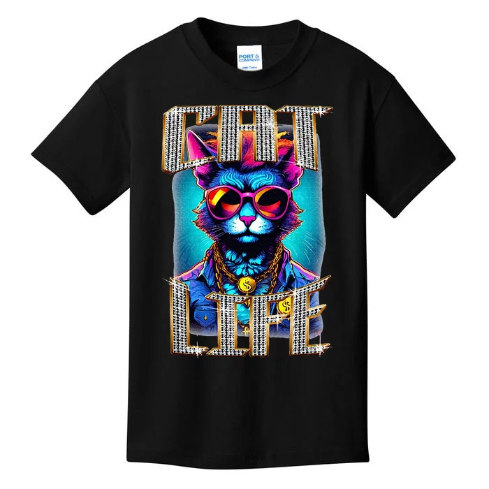 Diamond Cat Life With Glasses And Necklace Kids T-Shirt