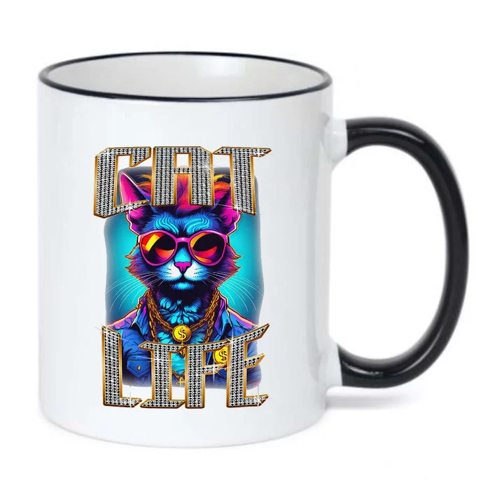 Diamond Cat Life With Glasses And Necklace Black Color Changing Mug