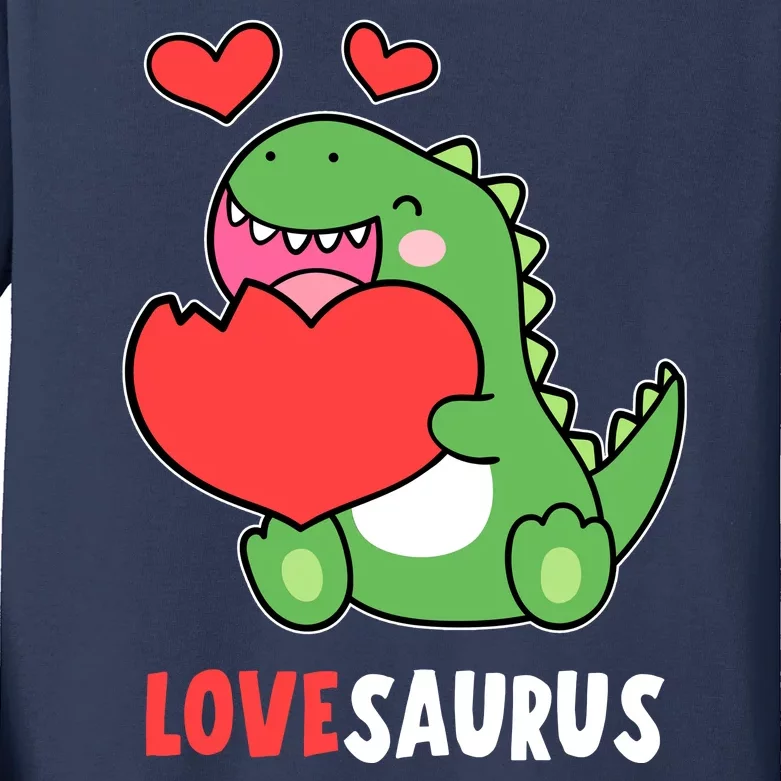 Dinosaur Cute LoveSaurus Valentines Day Heart Kids Long Sleeve Shirt