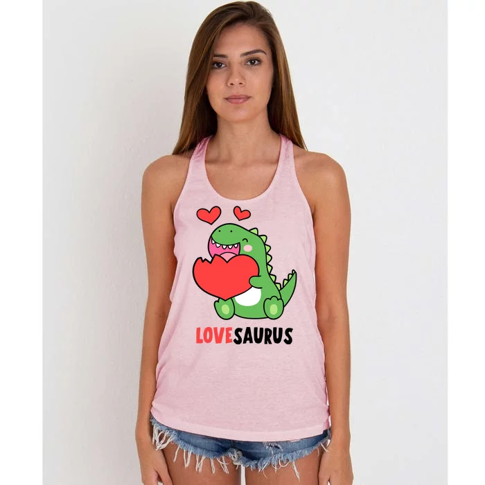 Dinosaur Cute LoveSaurus Valentines Day Heart Women's Knotted Racerback Tank