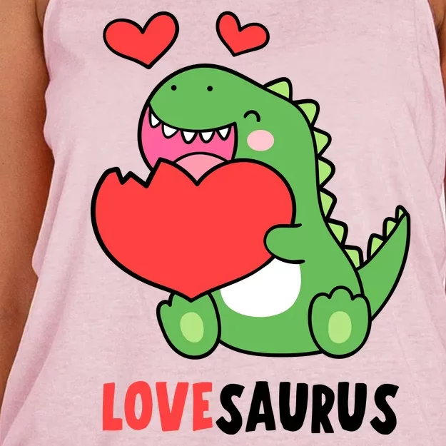 Dinosaur Cute LoveSaurus Valentines Day Heart Women's Knotted Racerback Tank