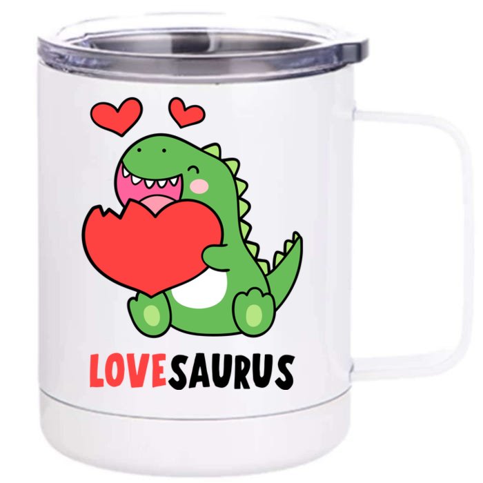 Dinosaur Cute LoveSaurus Valentines Day Heart Front & Back 12oz Stainless Steel Tumbler Cup