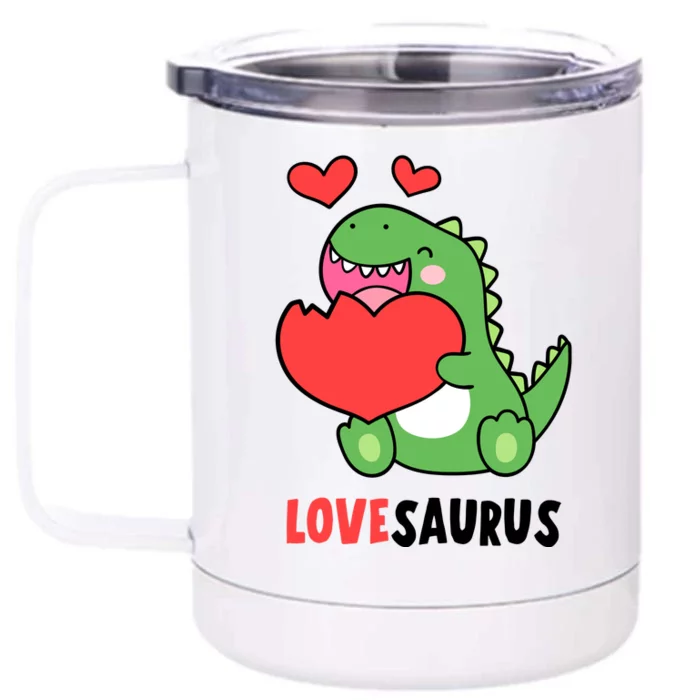 Dinosaur Cute LoveSaurus Valentines Day Heart Front & Back 12oz Stainless Steel Tumbler Cup