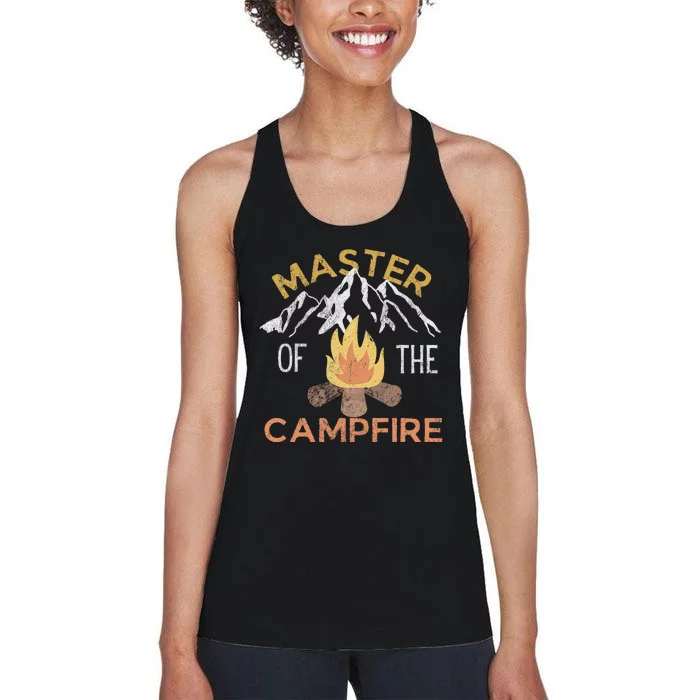 Distressed Camping Lovers Master Of The Campfire Women's Racerback Tank