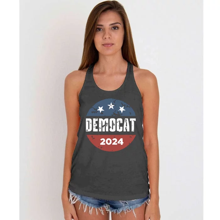 Democat Cat Lover Kamala Harris For President 2024 Women's Knotted Racerback Tank