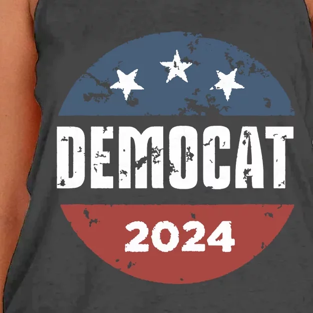 Democat Cat Lover Kamala Harris For President 2024 Women's Knotted Racerback Tank