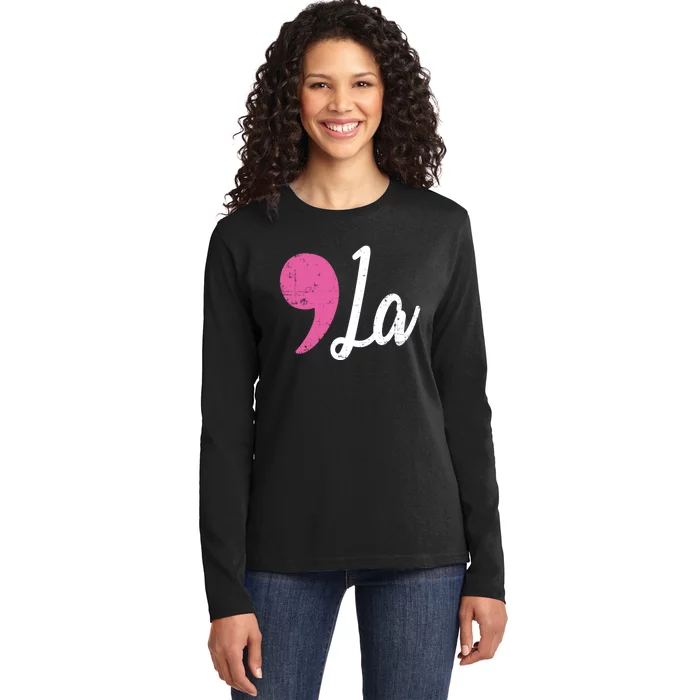 Distressed Comma La Funny Gift Ladies Long Sleeve Shirt