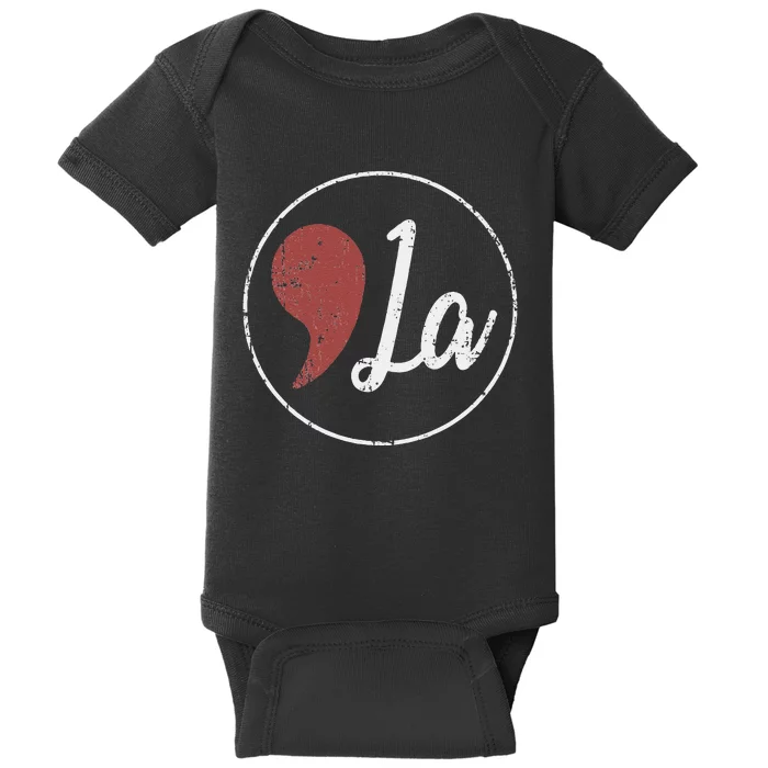 Distressed Comma La Funny Gift Baby Bodysuit